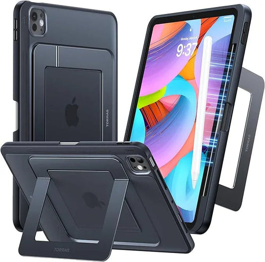 TORRAS Ostand case for iPad Air 13 inch: dark grey, with pencil holder and adjustable stand.