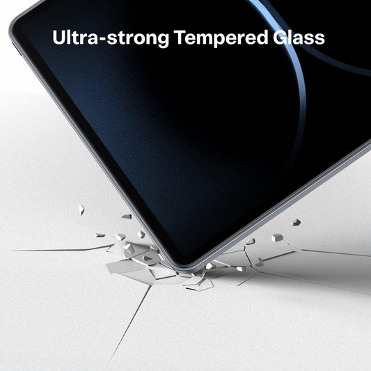 Ultra-strong tempered glass screen protector for iPad Pro demonstrating impact resistance.