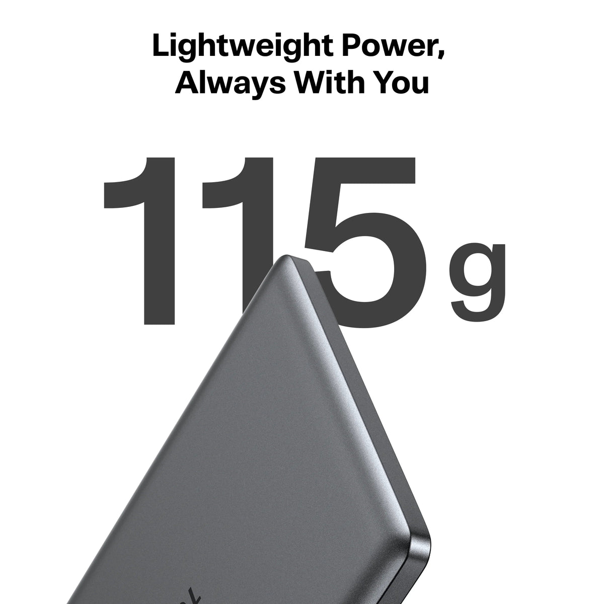 TORRAS MiniMag 5k mAh power bank: ultra-lightweight at 115g, with slogan 'Lightweight Power, Always With You'.