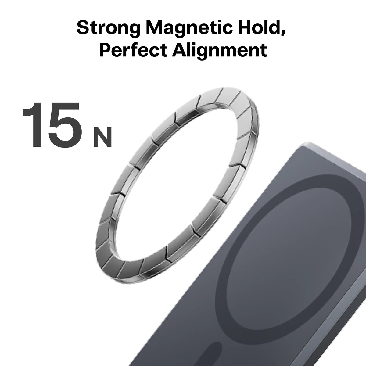 TORRAS MiniMag Power Bank magnetic ring with strong 15N hold and perfect alignment.