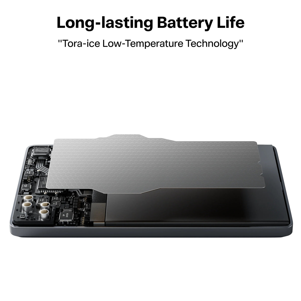 TORRAS MiniMag Power Bank internals with 'Tora-ice Low-Temperature Technology' for long battery life.