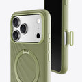 TORRAS Ostand Q3 sage green silicone case for iPhone 17 Pro Max with magnetic stand ring