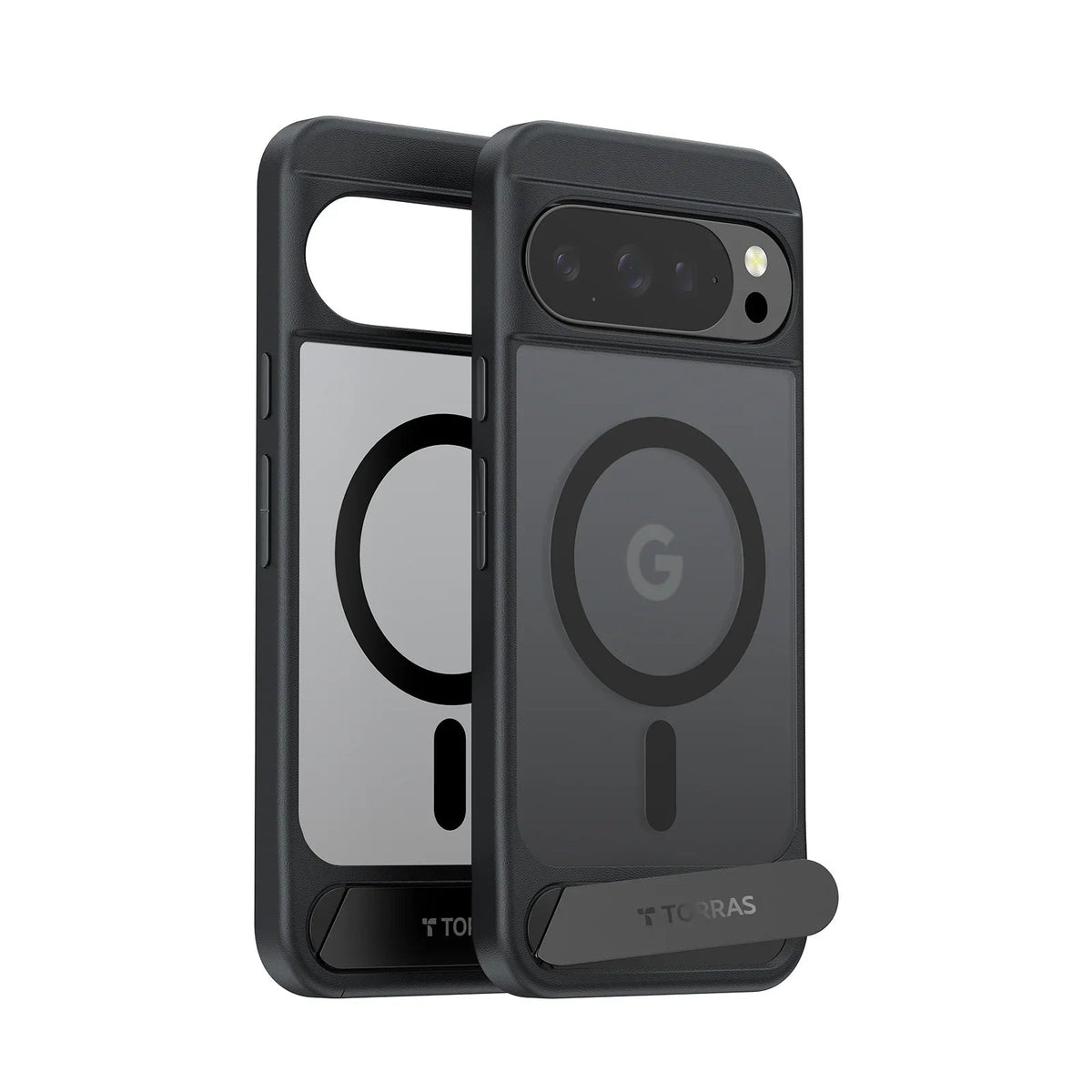 TORRAS Ostand L1 minimalist black case for Pixel 10 Pro with magnetic ring & kickstand.