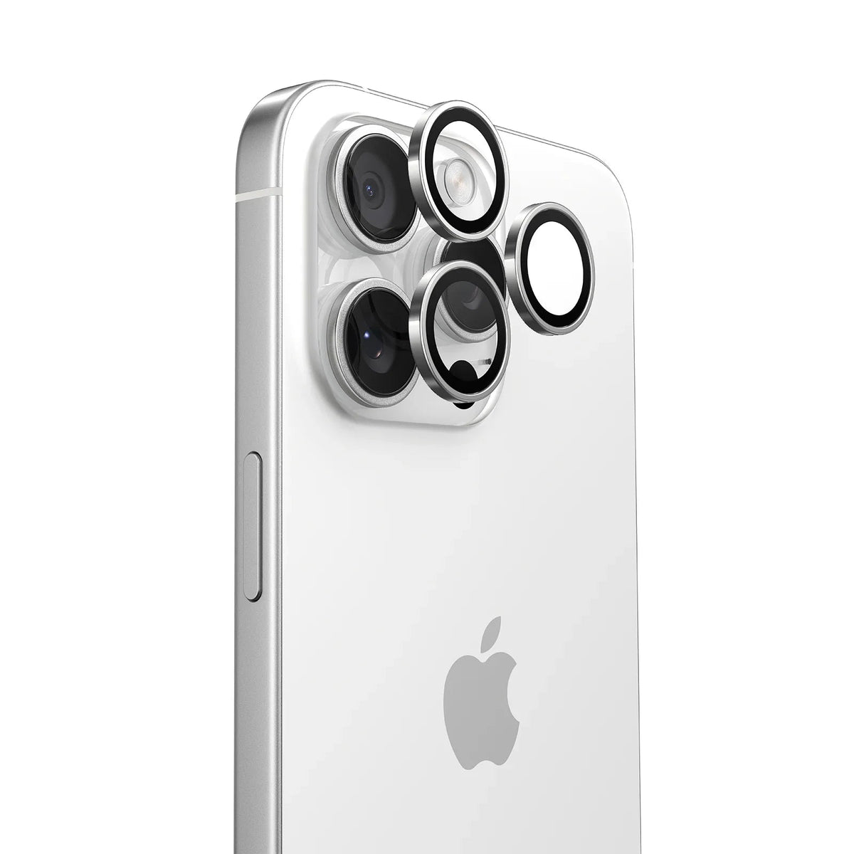 TORRAS Lensguard camera protectors with silver rings for iPhone 15 Pro Max.