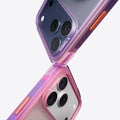 TORRAS Ostand Q3 Air iPhone 17 Pro colorblock case, translucent purple/pink with orange button.