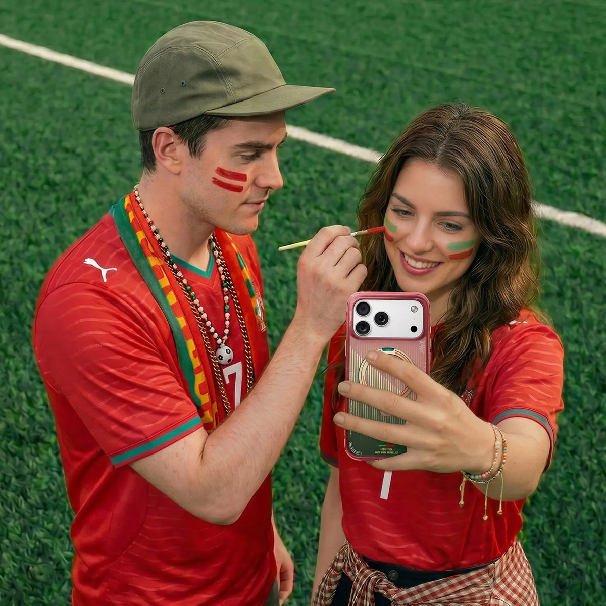 Portugal football fans with a pink TORRAS FPF phone case
