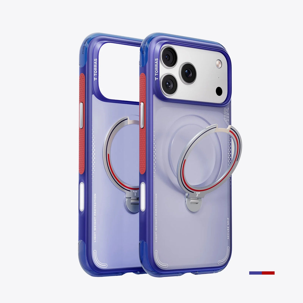 TORRAS Ostand Q3 Air iPhone 17 Pro case, purple, with magnetic ring stand.