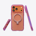 TORRAS Ostand Q3 Air iPhone 17 Pro colorblock case: purple, orange, rose gold ring stand.