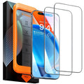 TORRAS GlassGo screen protector for iPhone 14 with tempered glass, installation tool, and anti-fingerprint coating.