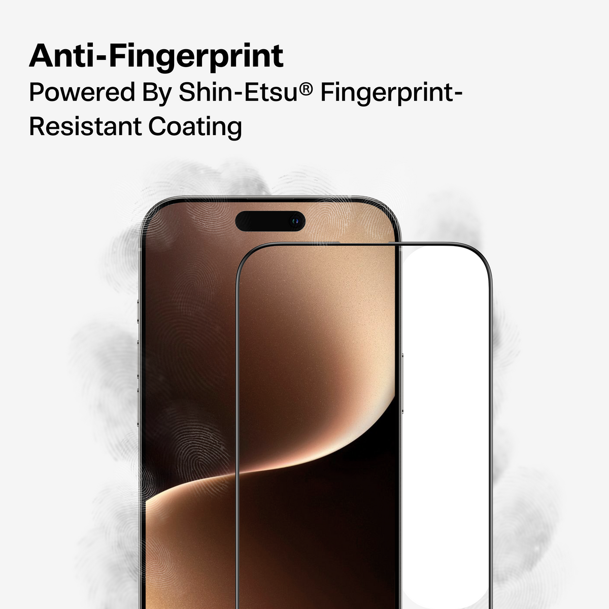 TORRAS GlassGo screen protector for iPhone 17 with Anti-Fingerprint Shin-Etsu coating.