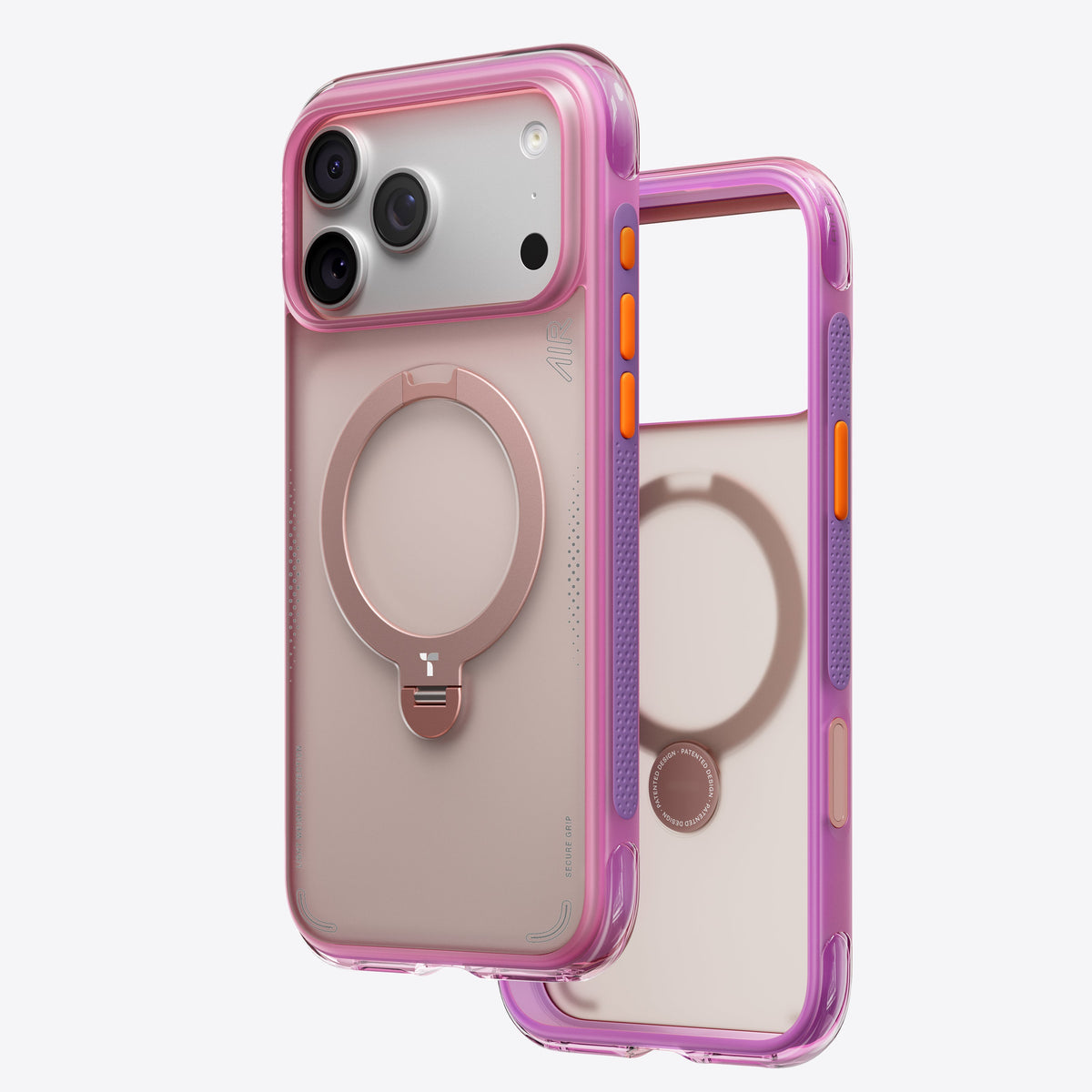 TORRAS Ostand Q3 Air iPhone 17 Pro Max case with colorblock pink/purple and magnetic stand.