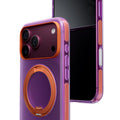 TORRAS Ostand O3 Hue case for iPhone 18 Pro in plum with an orange ring stand, back and side view