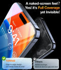 TORRAS full coverage tempered glass screen protector for iPhone 14, edge-to-edge invisible design.