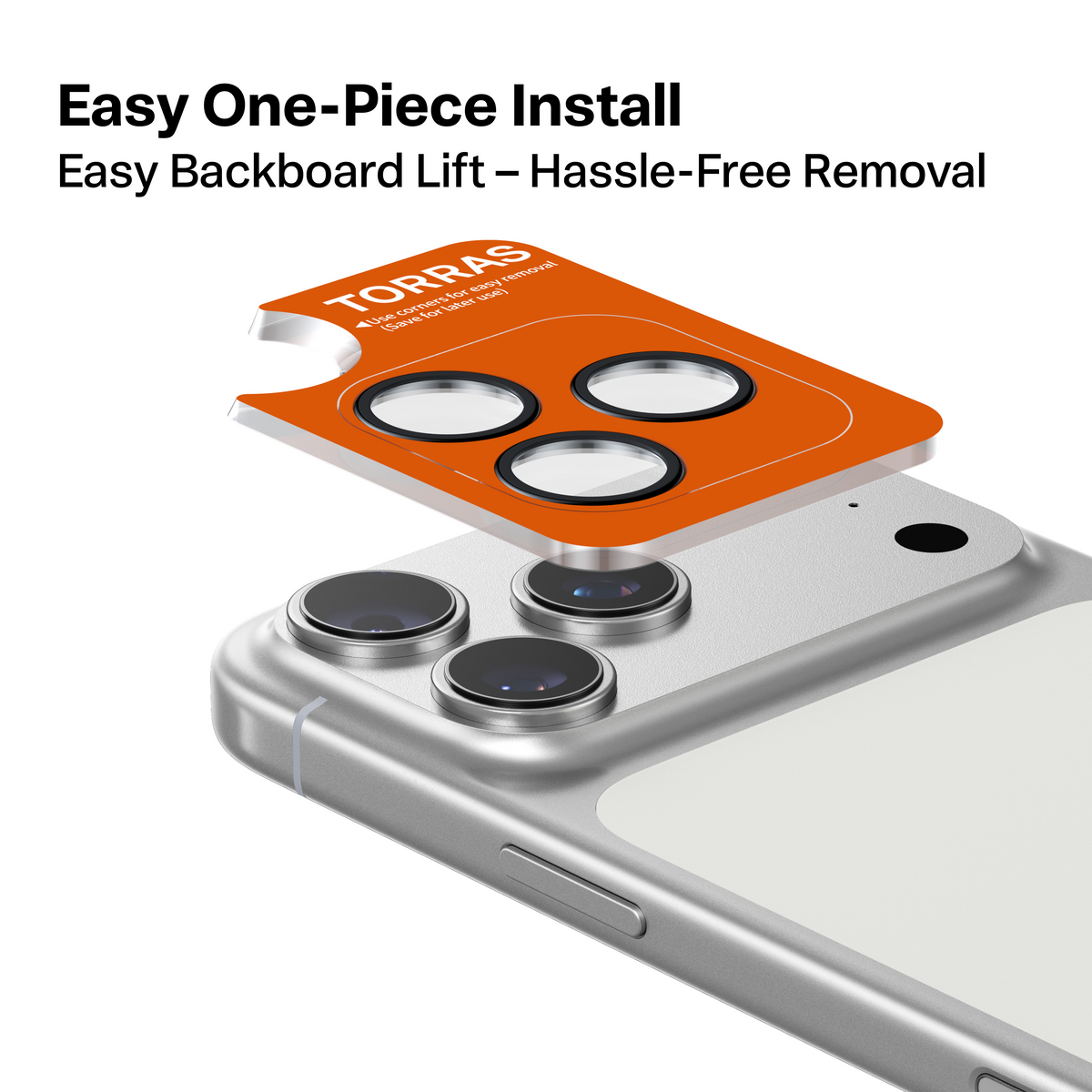 TORRAS easy install guide for Lensguard camera protector on iPhone 17 Air.