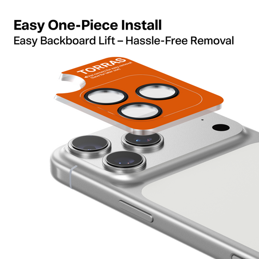 TORRAS easy install guide for Lensguard camera protector on iPhone 17 Air.