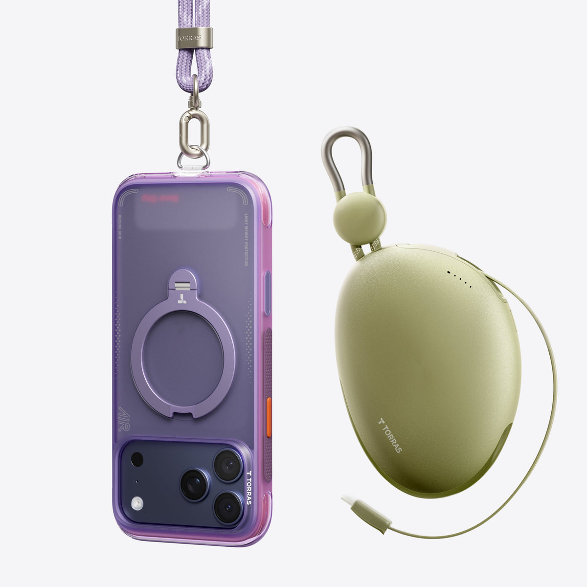 TORRAS Ostand Q3 Air lightweight colorblock iPhone 17 Pro case with ring stand.