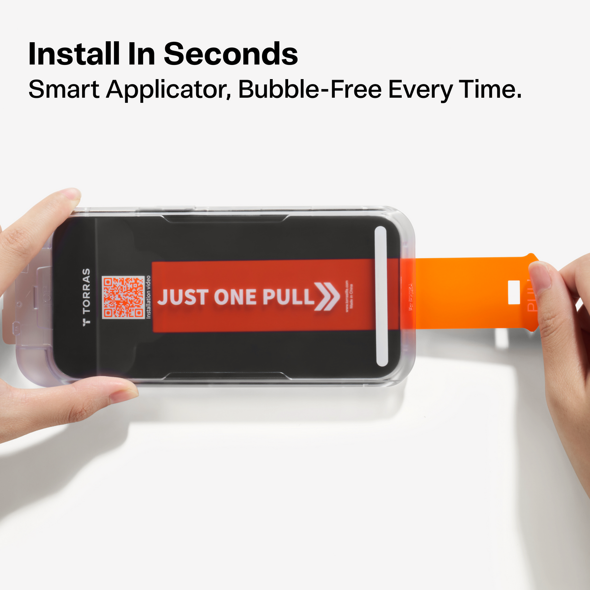 Smart applicator installs TORRAS GlassGo screen protector on iPhone 17 Air in seconds.