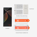 TORRAS GlassGo screen protector for iPhone 17 Pro Max: packaging, manual, wipes, and 'Just One Pull' kits.