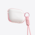 TORRAS O3Light clear AirPods protective case with pink accents and braided lanyard.