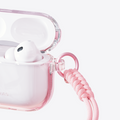 TORRAS O3Light clear protective case with pink gradient for AirPods 3, featuring a braided pink lanyard for secure carrying.