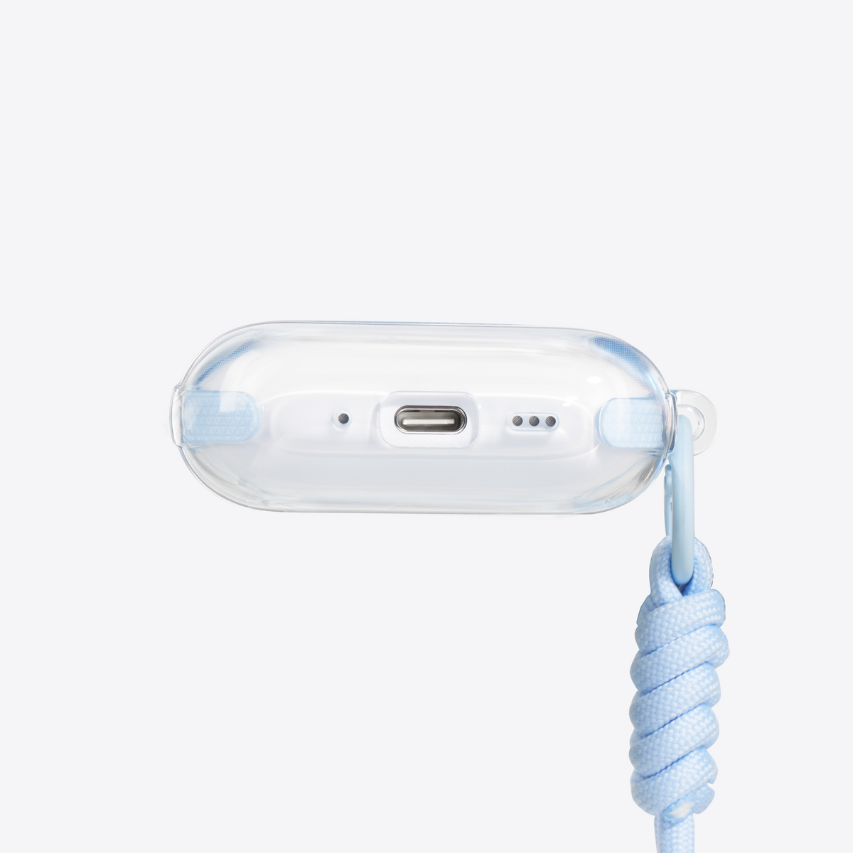 TORRAS O3Light clear AirPods 3 protective case with USB-C port and blue lanyard.
