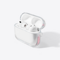 TORRAS O3Light transparent AirPods protective case with pink hinge accent.