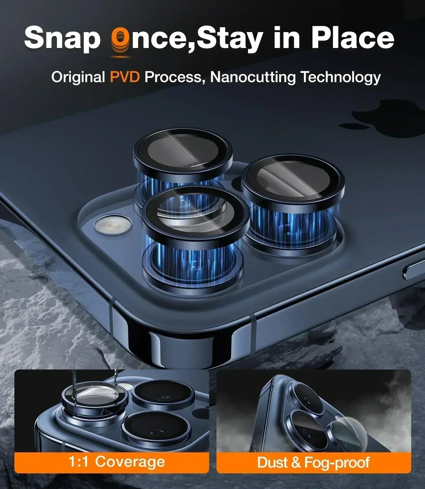 TORRAS Lensguard camera protector for iPhone 16 Pro Max: PVD, Nanocutting, 1:1, dust/fog proof.