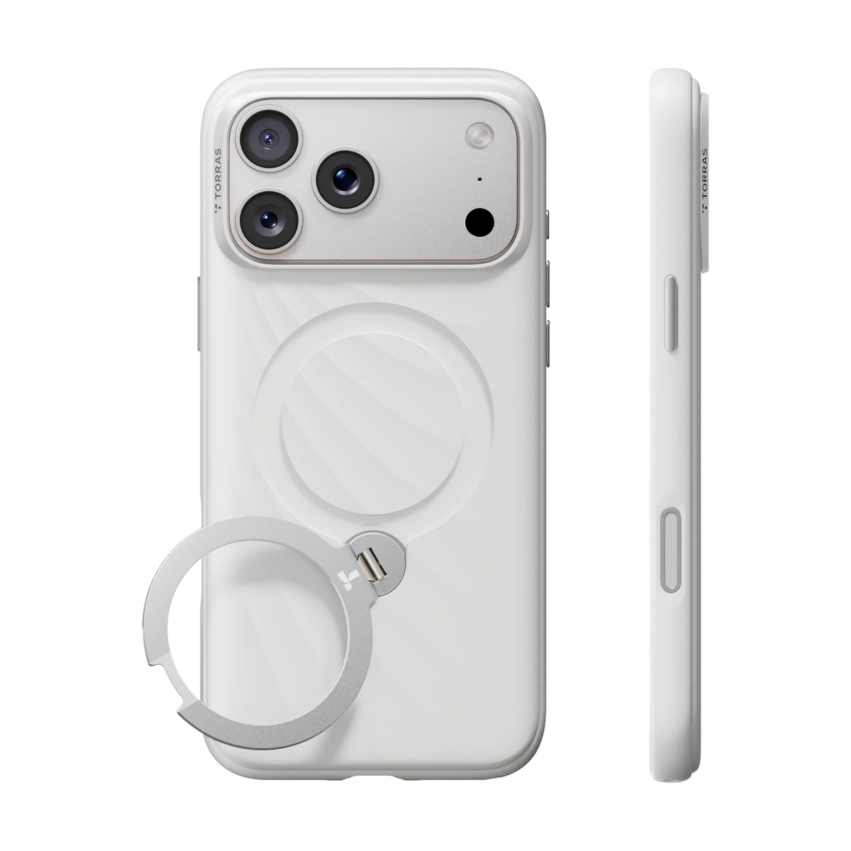 TORRAS Ostand Q3 Silicone Wind Limited case for iPhone 18 Pro/Pro Max Q3 Silicone in white with a wave-textured back