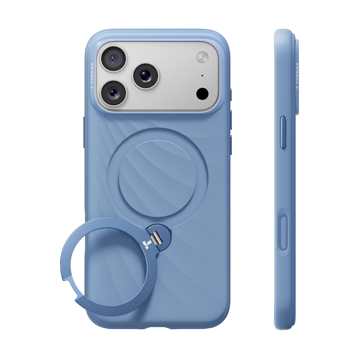 TORRAS Ostand Q3 Silicone Wind Limited case for iPhone 18 Pro/Pro Max Q3 Silicone in powder blue with a ring stand