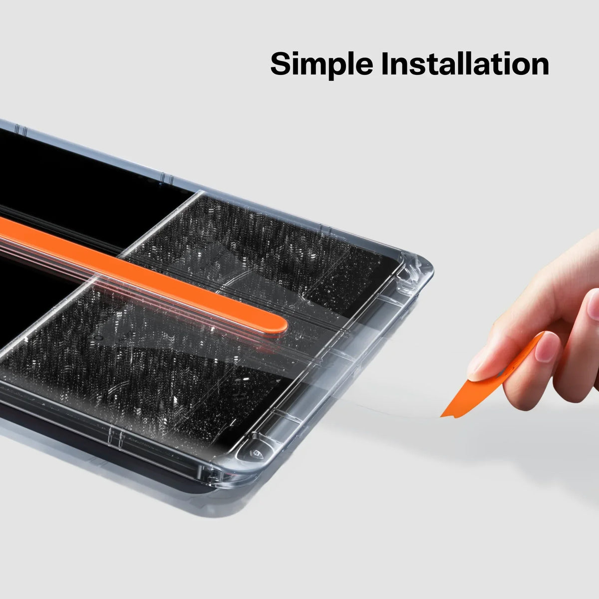 TORRAS GlassGo iPad Air screen protector simple installation with orange guide tool.