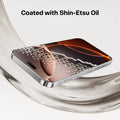 TORRAS GlassGo screen protector for iPhone 16, coated with Shin-Etsu Oil, honeycomb texture.