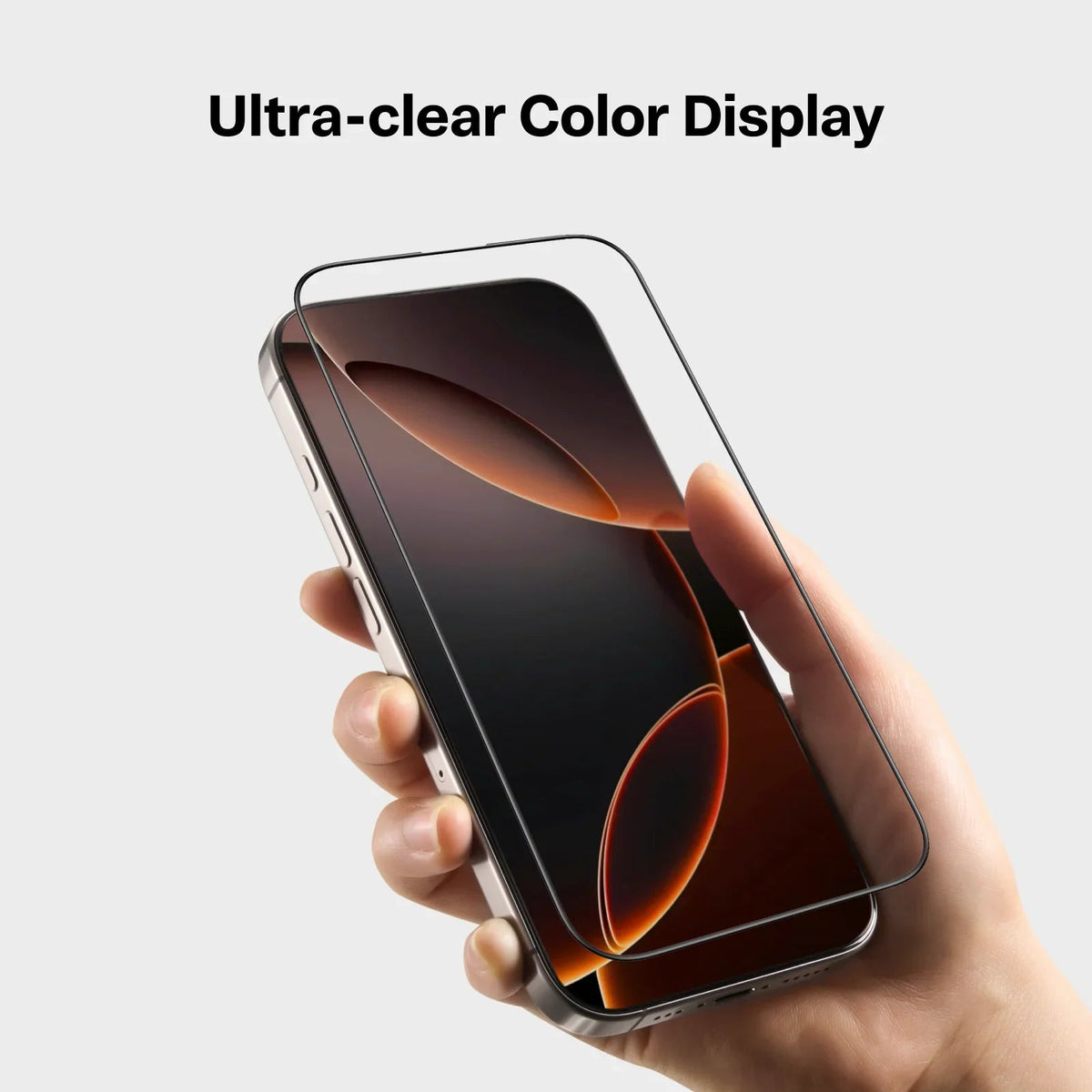 GlassGo screen protector for iPhone 16 Pro with ultra-clear color display.