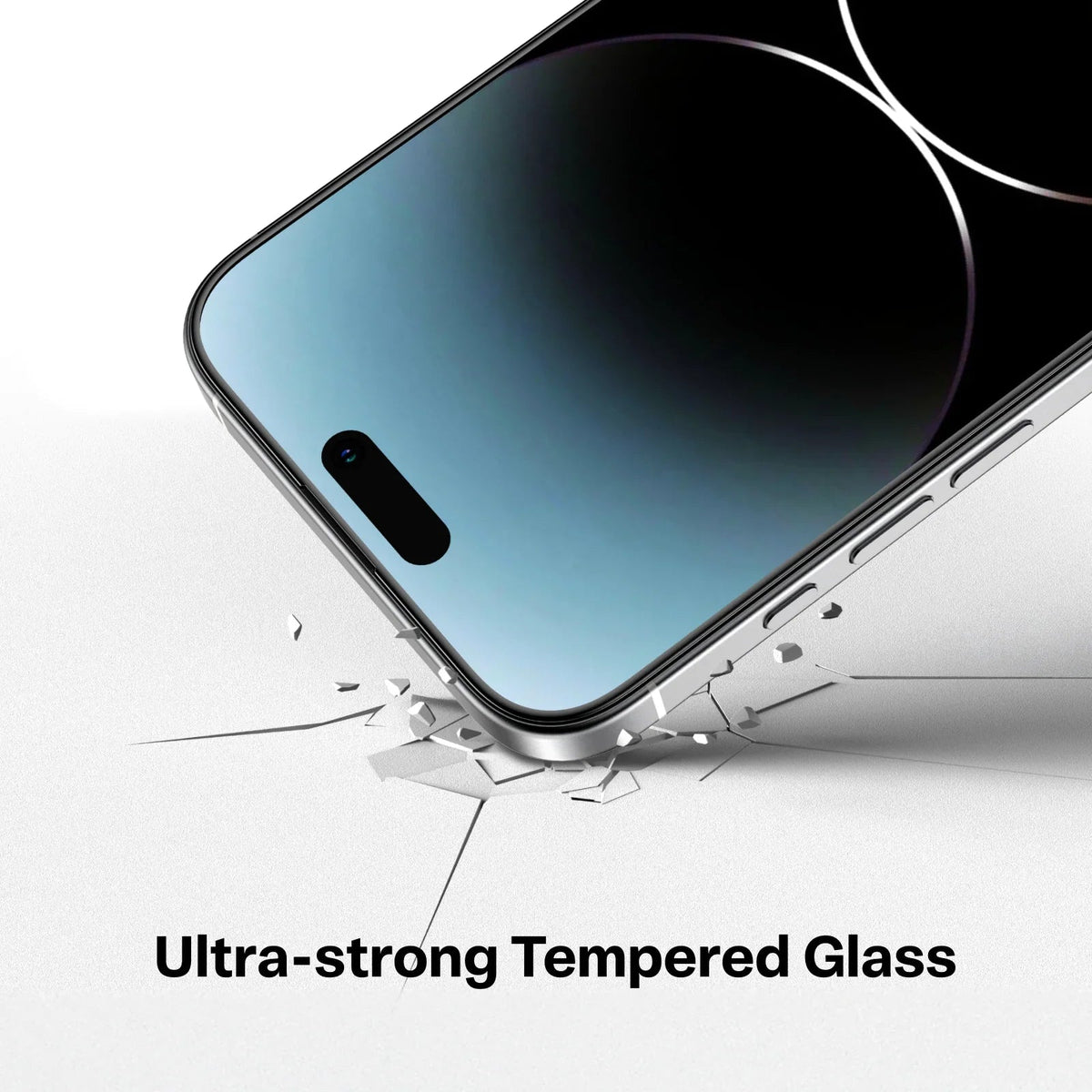 iPhone 14 Pro screen protector by TORRAS: ultra-strong tempered glass demonstrating shatterproof durability.