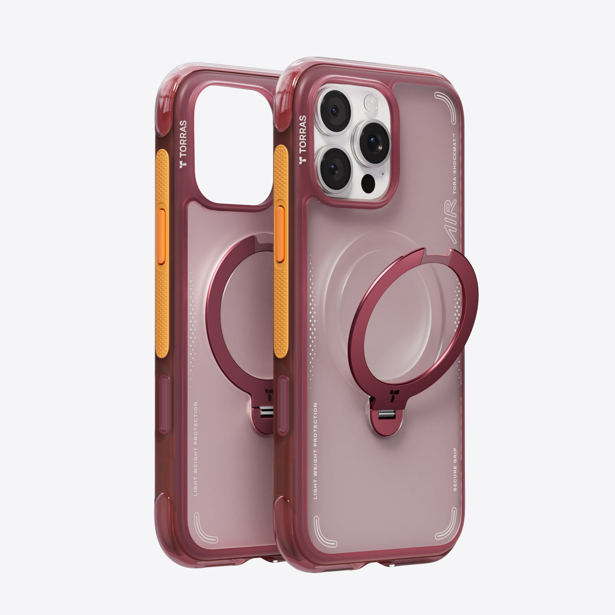 TORRAS Ostand Q3 Air case for iPhone 16 Pro with magnetic stand, translucent wine red.