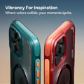 TORRAS Ostand Q3 Air magnetic stand cases for iPhone 16 Pro Max in teal and coral red.