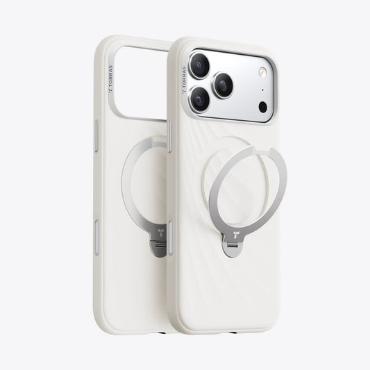 TORRAS Ostand Q3 white silicone iPhone 17 Pro Max case with magnetic ring stand