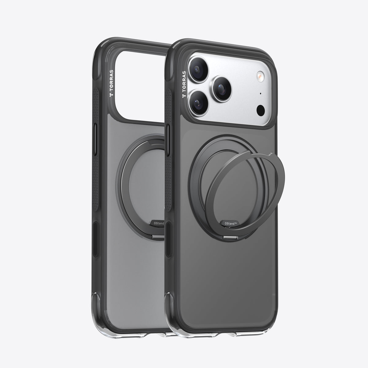 TORRAS Ostand O3 Air Classic black case for iPhone 17 Pro Max, featuring magnetic stand.
