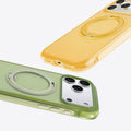TORRAS Ostand O3 Air Classic iPhone 17 Pro Max case: translucent yellow with gold ring, and green with silver ring.
