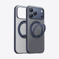 TORRAS Ostand O3 Fitness case for iPhone 17 Pro in dark blue with magnetic stand.