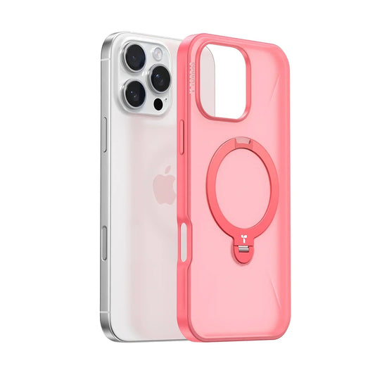 iPhone 16 Pro pink case: TORRAS Ostand Q3 Fusion with 360° rotatable magnetic bracket.