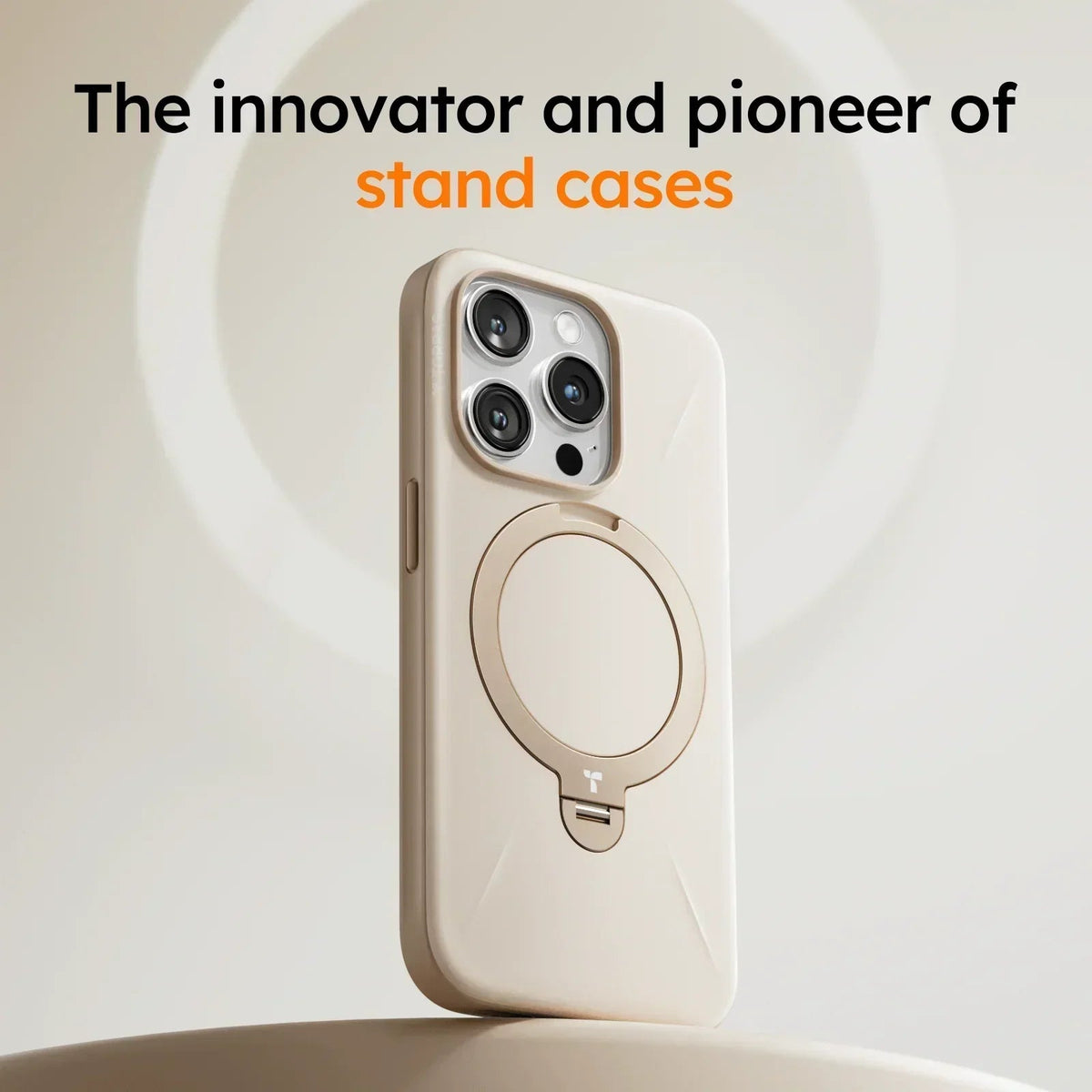 Cream TORRAS Ostand Q3 Fusion iPhone 16 Pro Max case with magnetic stand. Innovator.