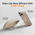 TORRAS Ostand Q3 Fusion beige case for iPhone 16 Pro Max with 360° stand.