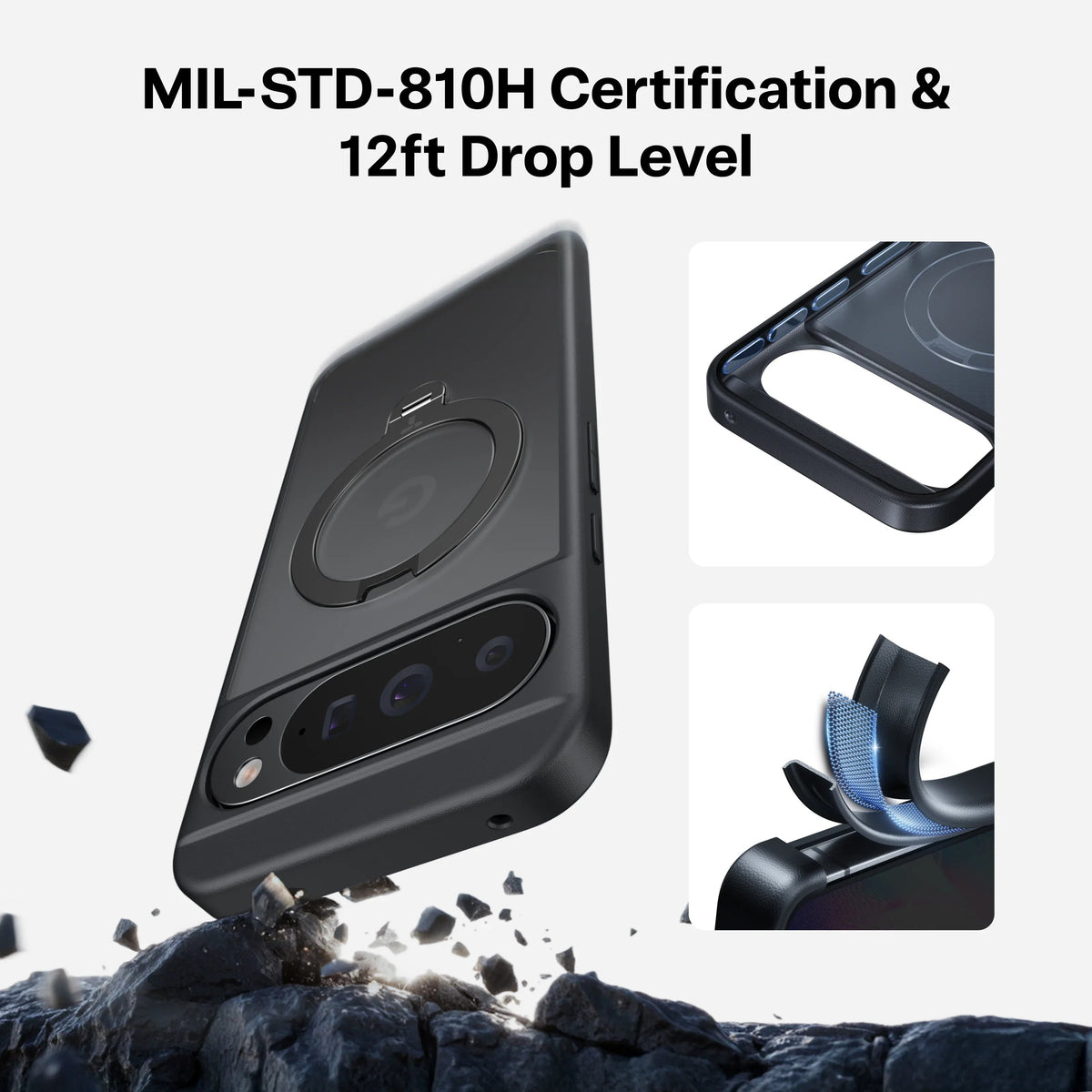 TORRAS Ostand Q3 Spin Pixel 10 Pro XL case: MIL-STD-810H, 12ft drop protection, magnetic stand.