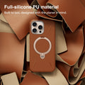 TORRAS Ostand Q3 VegSkin iPhone 16 Pro Max case, full-silicone PU leather, brown, magnetic stand.