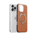 TORRAS Ostand Q3 VegSkin case in tan brown for iPhone 16 Pro with integrated ring stand.