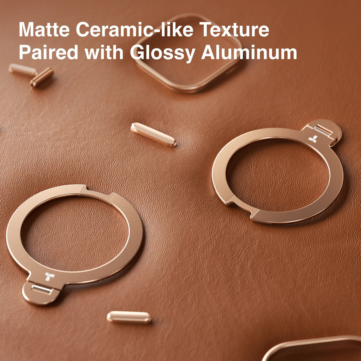 TORRAS Ostand Q3 iPhone 16 Pro case components: matte ceramic texture and glossy aluminum.