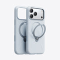 TORRAS Ostand Q3 baby blue silicone case for iPhone 17 Pro Max with magnetic stand ring.