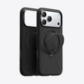 Black TORRAS Ostand Q3 silicone case with integrated ring stand for iPhone 17 Pro Max.