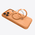 TORRAS Ostand Q3 silicone case for iPhone 17 Pro Max, peach orange, gold stand.
