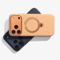 Ostand Q3 Silicone peach/navy cases for iPhone 17 Pro Max with rose gold ring stand.